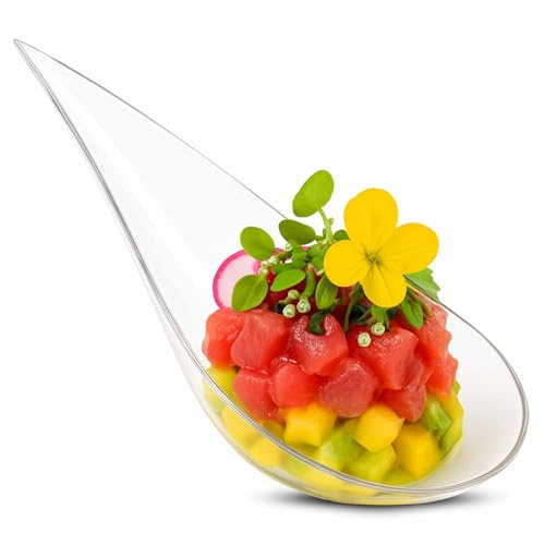 CHEFZOCO Cuchara Catering, Cuchara Lágrima Reciclable y Reutilizable, cuchara para eventos, bodas, Cubiertos para Degustación, Cubiertos para food trucks, Longitud 10 cm, Contiene 50 unidades