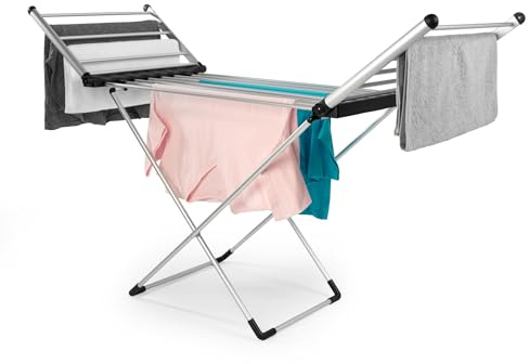Beldray Electric Heated Airer – Foldable Drying Rack with Wings, 18 Aluminium Bars, 1.4m Power Cord, 15kg Capacity, Extendable Clothes Dryer, Compact Storage, Collapsible, Fast Heat-Up, 230W, Silver