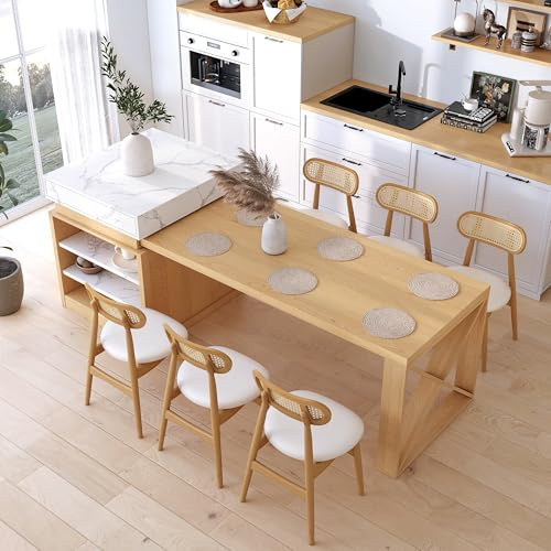 Homary Isla de Cocina Extensible con Almacenamiento múltiple para Cocina y Comedor, hacia la Derecha 185-235cm x 90cm