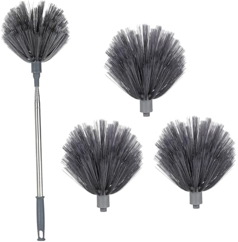 NOLITOY Plumero con Pértiga Extensible 3 Cabezales Quitamanchas para Techos Altos Limpieza Interior y Exterior Eliminador de Telarañas Ligero Ajustable para Ventiladores Hogar