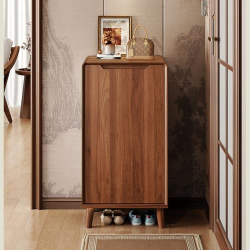 Diodceraic Estante Estrecho y Alto para Zapatos de Nogal con Estante Ajustable, Organizador Independiente de Zapatero Estrecho para Entrada, Pasillo o recibidor(40x34x93cm)