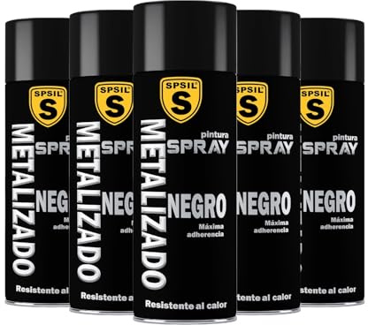 SPSIL Pintura Spray para Metal, Secado Rápido Negro(pack of 5) 400ml, Pintura Profesional Interior Exterior, Aplicación Fácil en Madera Plástico,DIY Decoración Muebles Automóviles