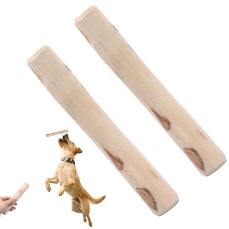2-pack hundtuggor i trä, naturlig stickleksak, 14 x 0,87 cm träfiber tunga tuggare, tandavlastningsstöd för valpar, träning och berikningsverktyg för utomhuslek, säkert alternativ till riktiga pinnar