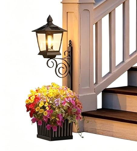 Poste de Farol Solar con Maceta Integrada - 2-en-1 linterna solar exterior con maceta | Maceta Exterior con Luz | para el Jardín, Patio, Porche, Trasero, Césped, Terraza, Balcón, Sendero, y Apartament