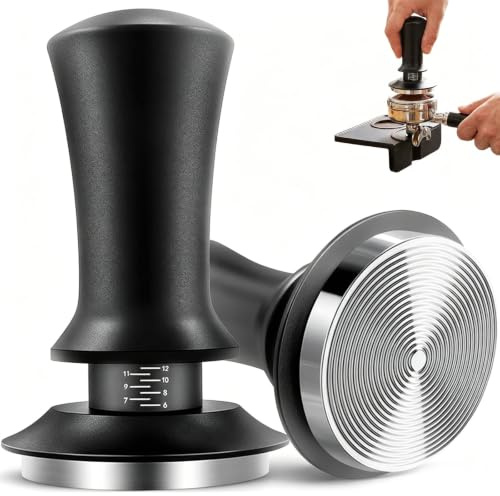 53mm Coffee Tamper with Ripple Base, Tamper Tool with Spring Loaded Design, Espresso Tamper for Barista Use at Home with 304 Base, for Espresso Machines, Barista Tool