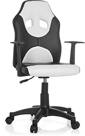 hjh OFFICE 670830 Kinder-Drehstuhl Kid Game AL Kunstleder Schwarz/Weiß höhenverstellbarer Kinderschreibtischstuhl mit Armlehnen