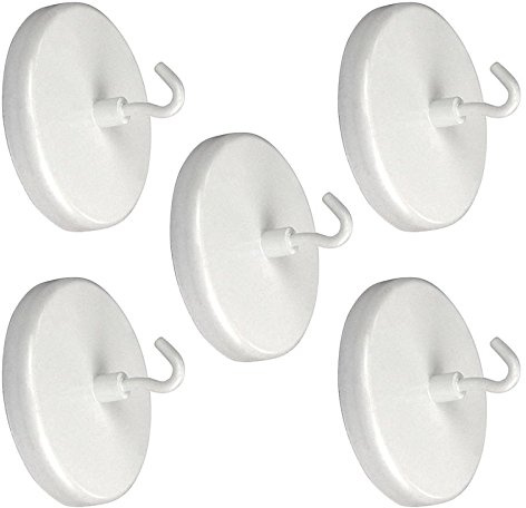 5 x Magnethaken weiß lackiert, bis 24 kg, Durchmesser 63 mm, Hakenmagnet, Rundmagnet