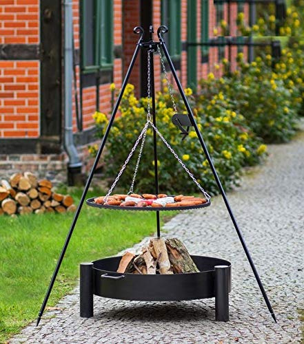 Korono 2 in 1 Schwenk Grill 180 cm Kettenzug Dreibein & Feuerschale - Rost 60 cm & Schale 70 cm - stilvolles grillen in Atmosphäre