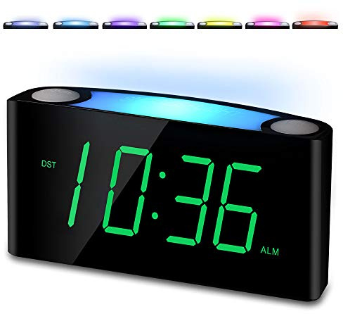 Alarm Clock for Bedroom, 7.5 Large Display LED Digital Clock with 7 Color Night Light,USB Phone Charger,Dimmer,Battery Backup,Easy to Set Loud Bedside Clock for Heavy Sleepers Adult Teen Kid Boy Girl