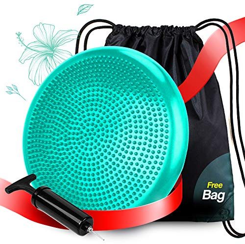 RFAQK Inflated Air Stability Wobble Cushion - Wiggle Seat to Improve Sitting Posture & Attention, Stability Balance Disc for Physical Therapy Exercise [Extra Thick, Pump, Bag, E-Book Included]
