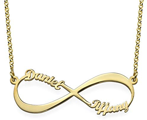 MYKA Personalisierte Infinity - Unendlich Namenskette aus Sterling Silber 925 - Vergoldet - Weihnachten Typenschild Name Schmuck Geschenk für Damen - Mutter - Freundin