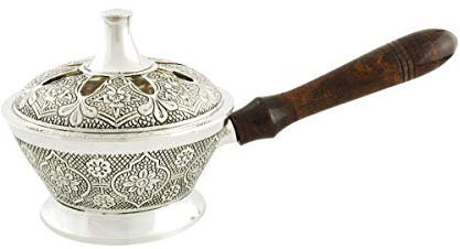 NKlaus Räucherkohle Räucherpfanne aus Messing, vernickelt, antik, 1 Stück | Höhe: 10cm; Länge: 25cm; Gewicht: 450g; 11cm