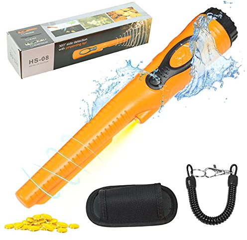 Pinpointer Metal Detector, Rilevamento Pinpoint IP68 Impermeabile Portatile a 360°con Luce LED e Vibrazione Automatica Alta Sensibilità per Caccia al Tesoro Oro, Suono e Vibrazione (Arancia)