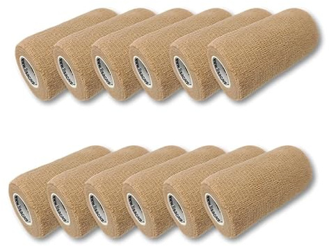 LisaCare 12er-Set Fixierbinden 10cm in Beige - Selbstklebender Verband | Tier Verband - Haftbandage für Hund Pferd Katze (Beige) - Zertifiziertes Medizinprodukt