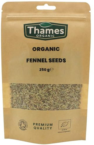 Organic Fennel Seeds 250g - Aromatic, Vitamin A, Vitamin C, No Additives, Preservatives, Raw, Vegan, GMO Free, Certified Organic - Thames Organic