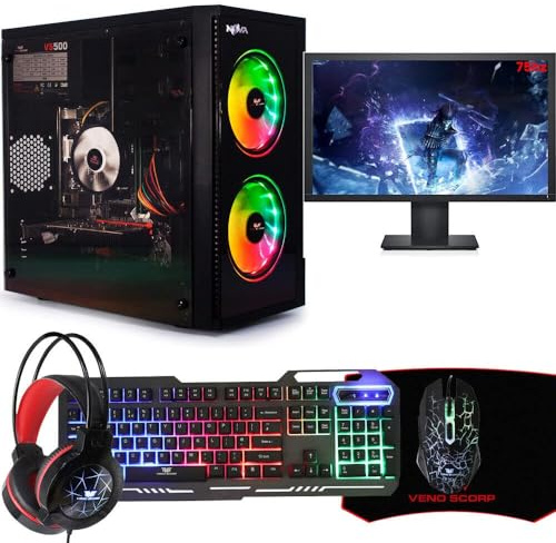 Veno Scorp ARGB Gaming PC i5, 240GB SSD, 500GB HDD, 8GB RAM, GT1030 2GB, 22” Monitor, Win 11, Wifi (Renewed)