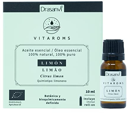 Aceite Esencial de Limon BIO Ecocert Puro en 10ml de Vitaroms 100% Natural | Botanica y Bioquimicamente Definido, 100% Natural y Puro, Vegano y Sin Gluten, Ideal para tu Difusor Diario, Drasanvi