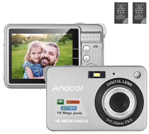 Andoer Portable Vlogging Camera with 18MP, 2.7 LCD, 8x Zoom, Anti-Shake for Kids & Adults, Silver