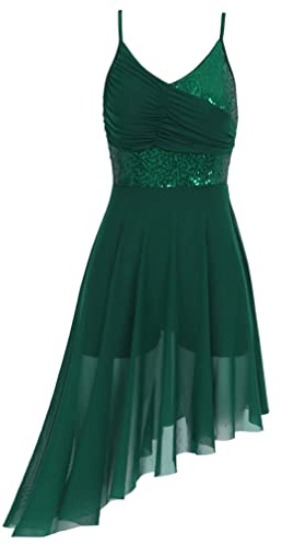 ranrann Vestido Tirantes de Ballet Gasa para Mujer Irregular Vestido Largo de Danza Lírica Contemporánea Traje Baile de Salón Latino Tango Dancewear Verde A S