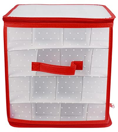 LAEMILIA 64 Weihnachtskugeln Aufbewahrungsbox Weihnachtsbaum Dekorationen Organizer Kugeln Aufbewahrung Teiler (Rot)