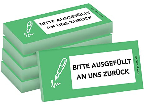 PRICARO Haftnotizen Bitte ausgefüllt an uns zurück, grün, 100 Blatt, 5 Stück