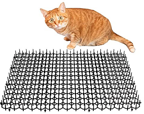 Katzenabwehr Matte Schwarze Katzenmatte mit Spikes - 13 × 16 Ineinandergreifendes Katzenabwehrmittel/Trainingsmatte für Haustiere/Abschreckung Gegen Katzenurin für Küchentheke Pflanze Garten Hof