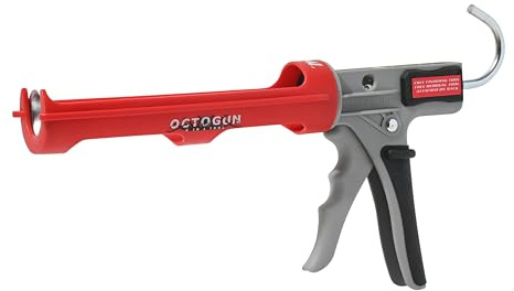 Newborn Octogun 208D Drip-Free Caulk Gun - Integrated 4-Sided Tooling Square & 2-Sided Scraper | 12:1 Thrust Ratio | Lightweight Plastic Design with Revolving Barrel