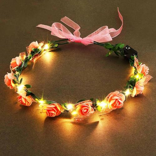 Edary LED Blumenkranz Blume Krone Stirnband Braut Haarschmuck Verstellbarer Haarbänder Floral Girlande Festival Party Hochzeit Kopfschmuck für Damen