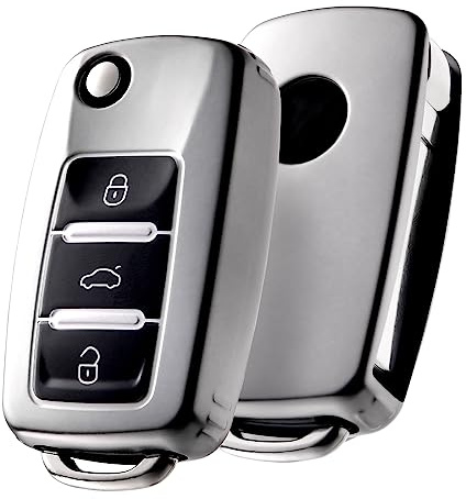 OATSBASF Autoschlüssel Hülle VW, VW Golf Schlüsselbox, Schlüsselhülle Cover für vw Polo Passat Skoda Seat 3-Tasten (Mattes Grau)
