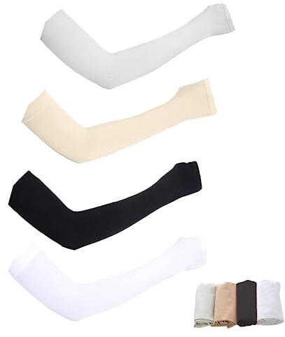 4 pares de mangas de brazo de protección solar UV para hombres y mujeres, cubierta de brazo de refrigeración para pesca, correr, béisbol, golf (negro, blanco, beige, gris), Negro, blanco, beige, gris,
