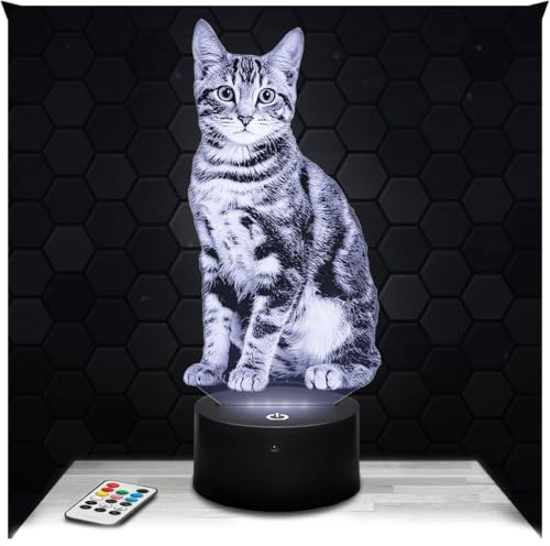 Lampephoto.fr - Lampe Katze 3D Nachtlicht Kätzchen, Katze | Made in France, Sockel & Größe wählbar, dimmbar, Batterie-/USB-Betrieb, HD-Lasergravur, Geschenk für Sie & Ihn