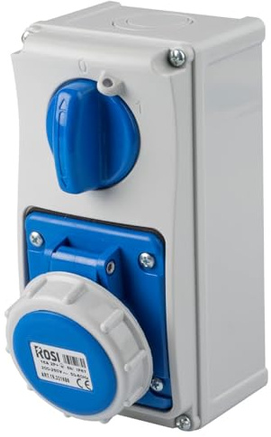 ROSI 19.3232B6 - Prise interbloquée verticale avec sectionneur interrupteur, avec fond, 220 V 230 V, 3 pôles 2P+T, 32 A, IP67