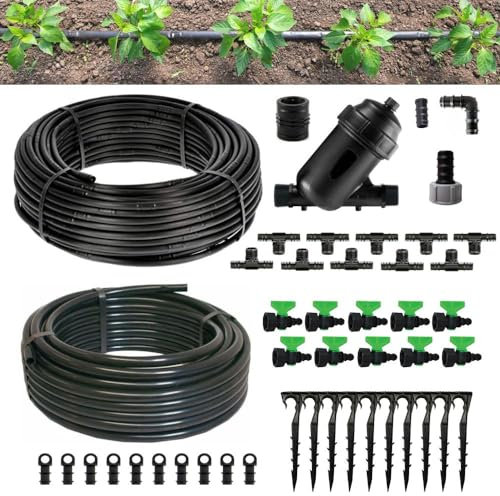 Kit Irrigazione Orto Ala Gocciolante 100 Mq Distanza Goccia ogni 33 Cm Impianto Completo raccordi e Filtro Per Giardino