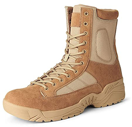 TPTOP Botas Tácticas Hombres Militar Impermeable Bota Patrulla Ejército Botas Altas con Cordones Acampar Al Aire Libre Senderismo Bota Combate Desierto Zapatos de Trabajo Seguridad,Brown-44EU
