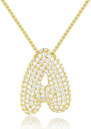 AILYFIRMO Blasen-Buchstaben-Halskette, Blasen-Buchstaben-Halskette für Männer/Frauen Gold, 14 Karat vergoldet, Exquisite Pavé-Kubik-Zirkonia-Buchstaben-Halskette, Schmuckgeschenk