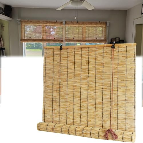 Terrassen-Bambus-Rollos, Römische Fenster Jalousien 40 60 90 120 135 150 160 cm Breit, Verdunkelungsrollos Bambusvorhänge Mit Lift, Natürlich, Handgewebt, Für Veranda Und Garten (Size : 115x220cm)