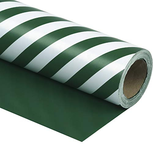 WRAPAHOLIC Vändbart omslagspapper – minirulle – 17 tum x 33 fot – mörkgrön och randig design för jul, födelsedag, semester, bröllop, babyshower
