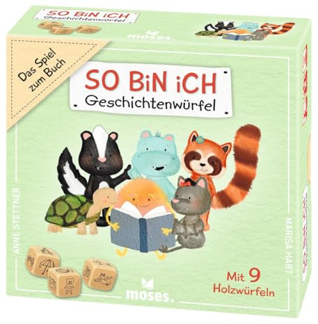 moses. So bin ich Geschichtenwürfel, kreatives Würfelspiel zum Kinderbuch von Marisa Hart, Kinderspiel mit extra großen Würfeln, Erzählspiel für Kinder ab 6 Jahren, Yellow