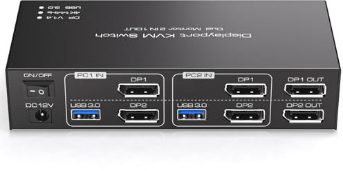 TJCXELE 4K144Hz Displayport KVM Switch 2 PC 2 Monitore USB 3.0 KVM Switch für Zwei PC Teilen Sie Dual Monitor und 4 USB Geräte Support Extended/Copy Mode With Desktop Controller