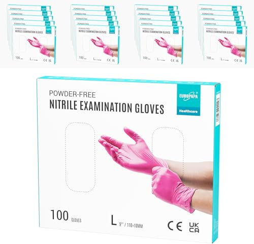EUROPAPA® 2000 Stück (20x100) Nitrilhandschuhe Box Einweghandschuhe, Einmalhandschuhe, Untersuchungshandschuhe, puderfrei, ohne Latex, unsteril, latexfrei, disposible gloves (L, Rosa Rot)