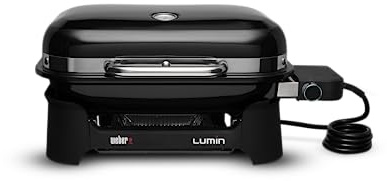 Weber Lumin Compact elektrisk grill, 43 x 32 cm grillfack, bärbara, når över 315 °C, mångsidig – perfekt för stekning, rökning, ångning eller matlagning av mat – svart (91010879)