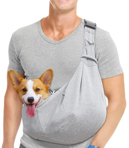 LEKEFETO Hundetragetasche, Verstellbare Schultergurt Tragetuch Hund, Haustier Hundetasche für Haustiere Kleinen Hund Katze, Ausflüge Tragekraft bis 7.5 kg (Grau)
