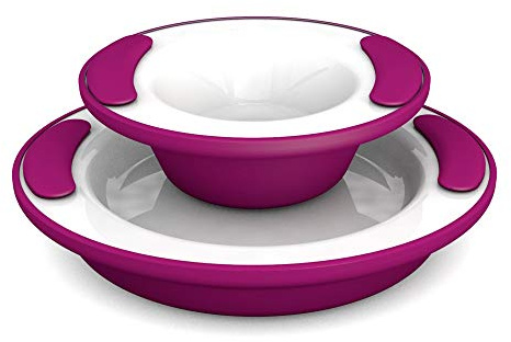 Ornamin Thermoteller und Thermoschale Set – isolierendes Wärmespeicher-Geschirr für Kinder und Senioren | brombeer | rutschfest | ideal für Alltag und Pflegebedarf