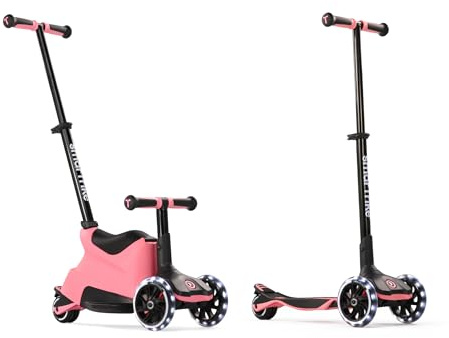SmarTrike Xtend Ride-on 5-stegs scooter, med utdragbar kropp, styre och fotdelram, vikning med en knapp, extra stora hjul, barn 12 månader – 12 år, lamonrosa