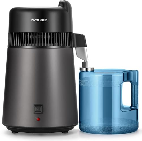 VIVOHOME Water Distiller Machine 304 Stainless Steel 6L BPA Free Container | Countertop Distilled Water Purifier Maker with Smart Switch for Home and Office Use Black