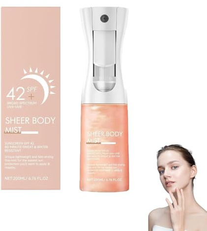 AYIKCC Protector Solar en Aerosol Transparente FPS 42, Spray hidratante con Aceite Corporal Brillante, Protector Solar en Aerosol, hidratante, iluminador, Ideal para la Playa y Debajo del Maquillaje