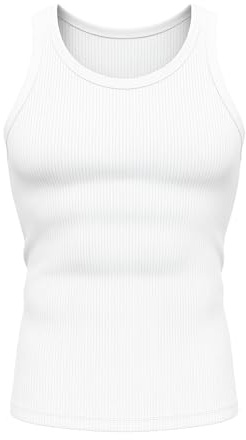 Unterhemd Herren Baumwolle, Feinripp Tank Top, Sport T-Shirt, Ärmelloses Muskelshirt, Fitness Shirt, Tanktop schwarz weiß (DE/NL/SE/PL, Alphanumerisch, M, Regular, Regular, White)