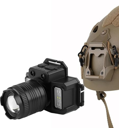 Lampe Frontale LED Tactique D'extérieur Puissante pour Casque, Capteur Intelligent, Zoom, Lampe de Recherche pour Camping, Travail, Course à Pied, Pêche