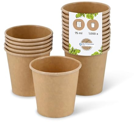 BIOZOYG Portionsbecher 50 Stück 75 ml braun - Pappbecher PE-beschichtet, to go Becher, Candy Bar, Dipschalen, Einweggeschirr - Alternative zum Plastikbecher, Dessertschalen für heiß und kalt