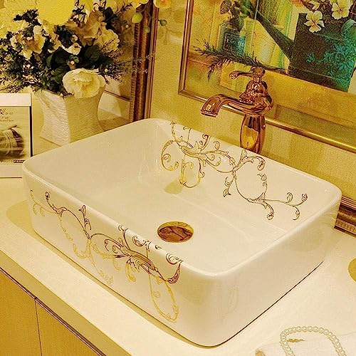 Countertop Basin Table Basin,Rectangle Ceramic Hand Washbasin,Home Bathroom Washbasin,Bathroom Sinks